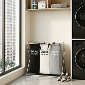 Organizador de Ropa Sucia Triple - Cesto Plegable Dark/Light/Color para Apartamento